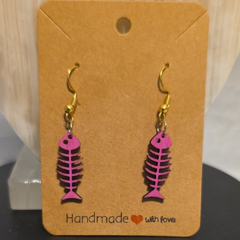 Handmade Pink Fishbone Earrings